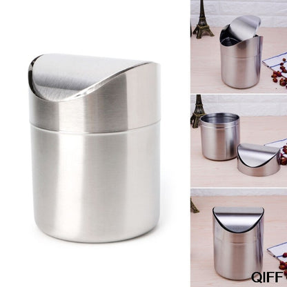 Stainless Steel Desk Trash Can with Swing Lid by HitMyNeed