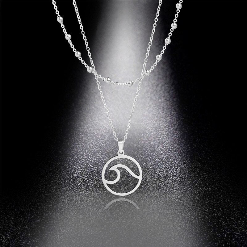 Stainless Steel Double Chain Wave Necklace by HitMyNeed
