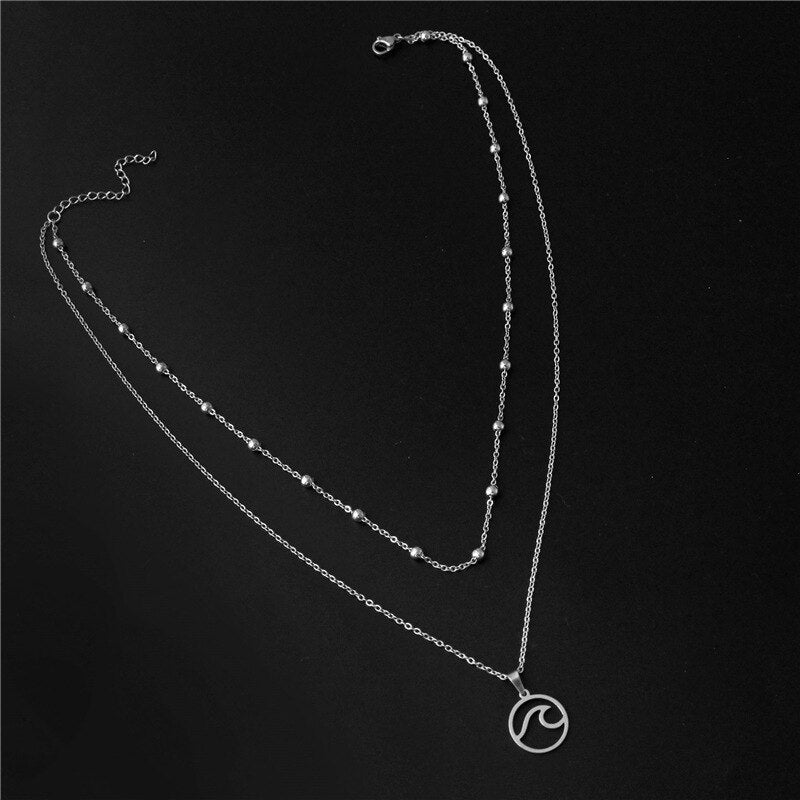 Stainless Steel Double Chain Wave Necklace by HitMyNeed