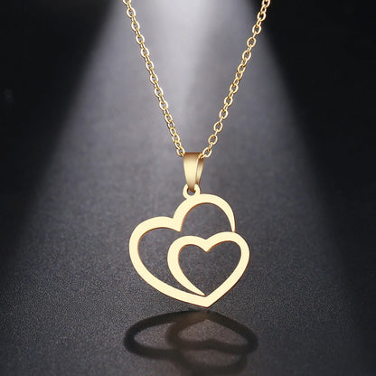 Stainless Steel Double Heart Pendant Necklace by HitMyNeed