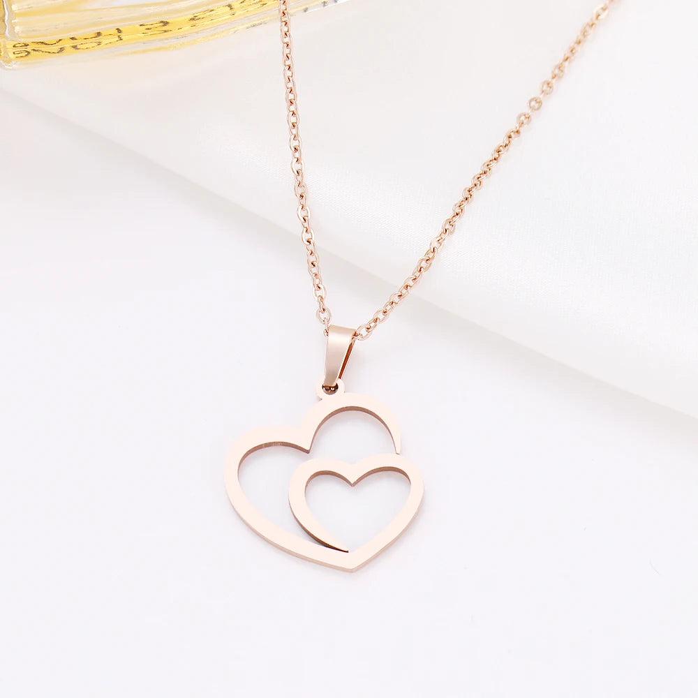 Stainless Steel Double Heart Pendant Necklace by HitMyNeed