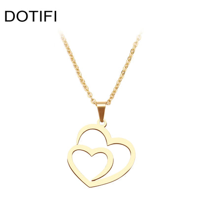 Stainless Steel Double Heart Pendant Necklace by HitMyNeed