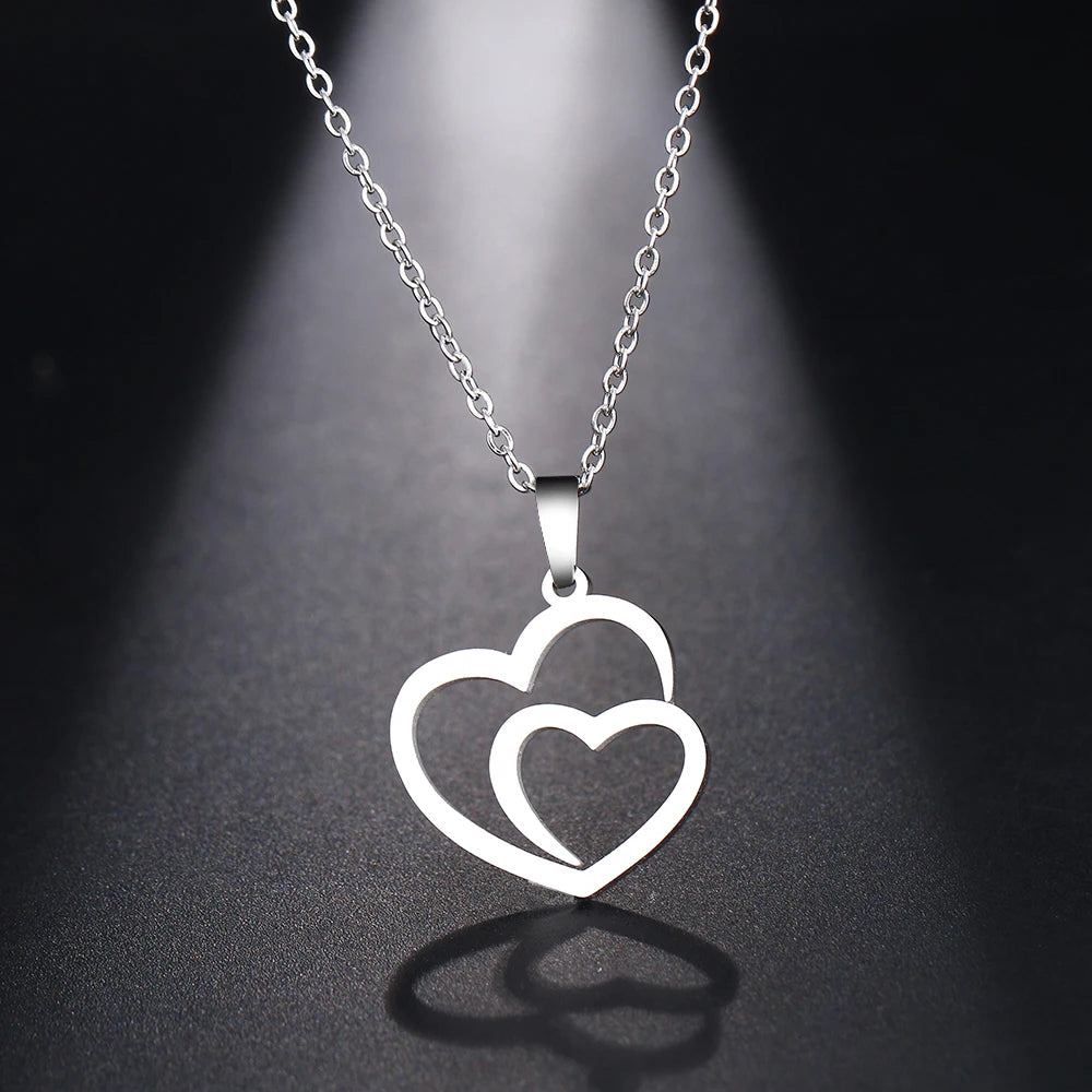 Stainless Steel Double Heart Pendant Necklace by HitMyNeed