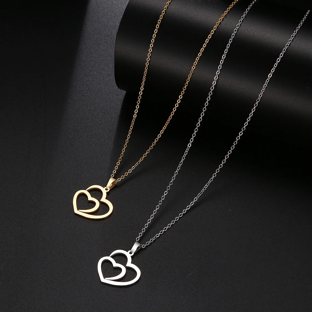 Stainless Steel Double Heart Pendant Necklace by HitMyNeed