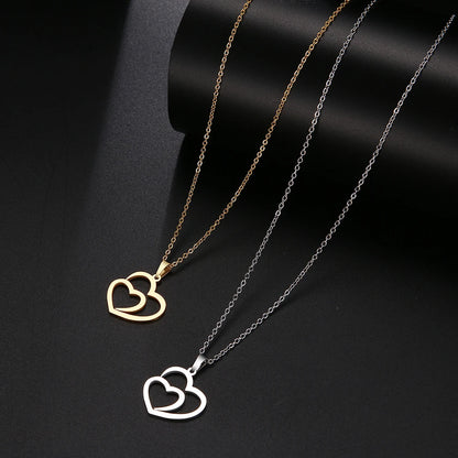 Stainless Steel Double Heart Pendant Necklace by HitMyNeed