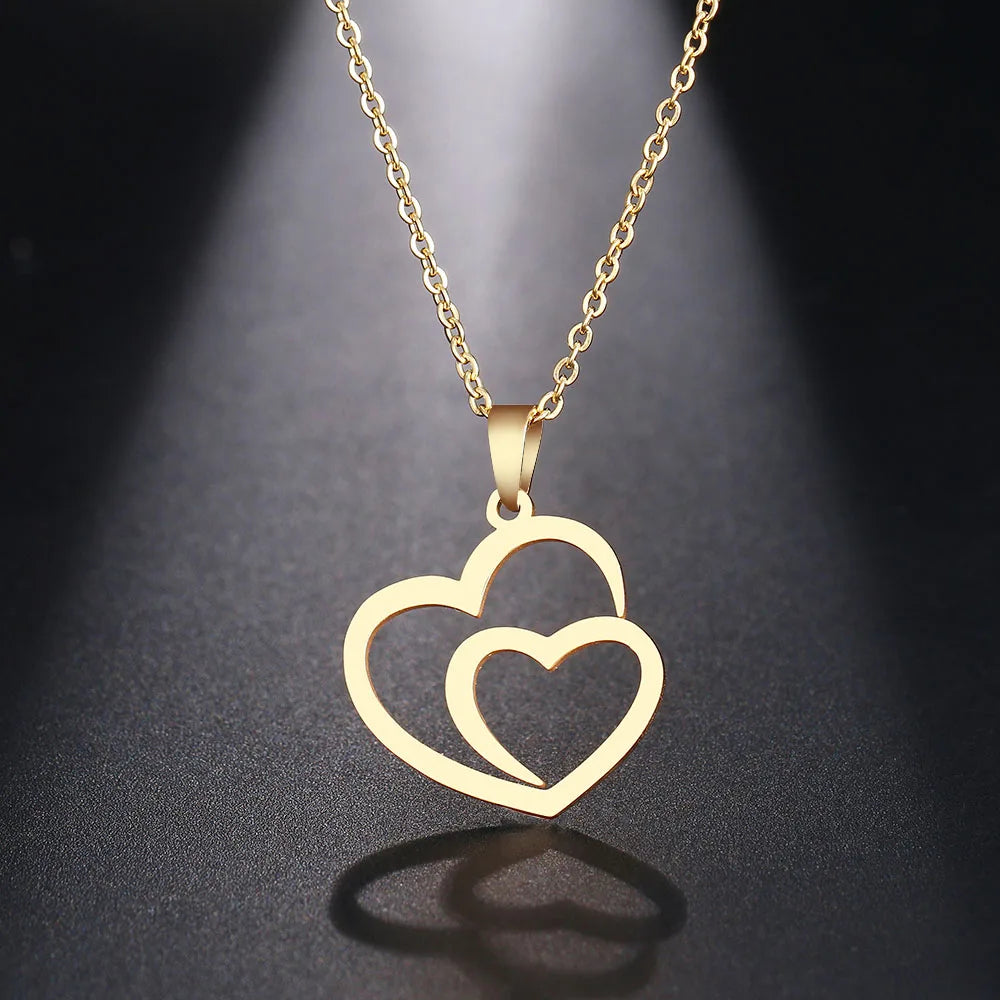 Stainless Steel Double Heart Pendant Necklace gold by HitMyNeed
