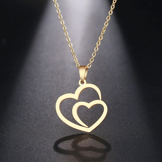 Stainless Steel Double Heart Pendant Necklace gold by HitMyNeed
