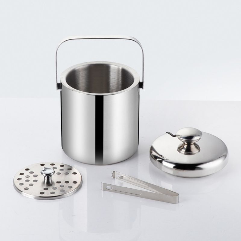 Stainless Steel Double-Wall Ice Bucket with Tongs by HitMyNeed