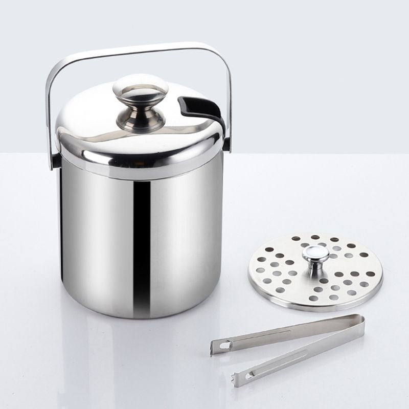 Stainless Steel Double-Wall Ice Bucket with Tongs by HitMyNeed