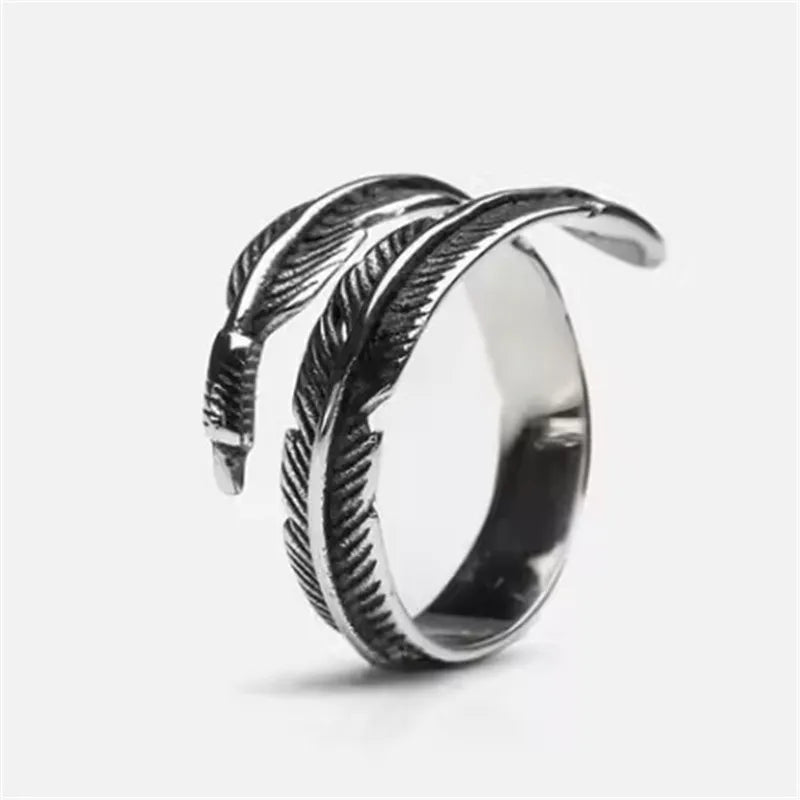 Stainless Steel Feather Ring for Men and Women silver 6.0 by HitMyNeed