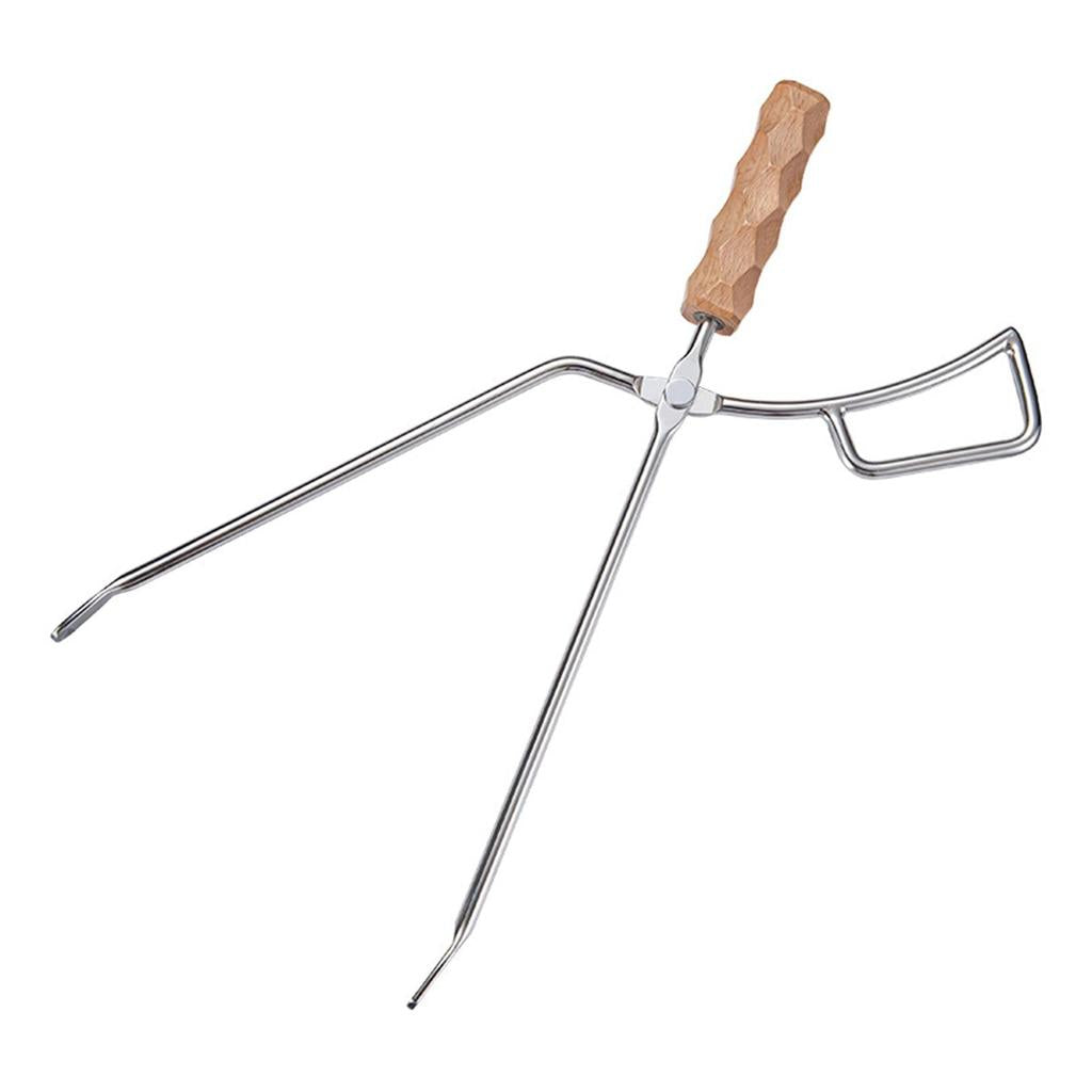 Stainless Steel Fire Pit Tongs with Wooden Handle by HitMyNeed
