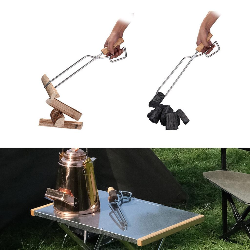 Stainless Steel Fire Pit Tongs with Wooden Handle by HitMyNeed