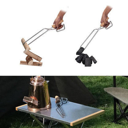 Stainless Steel Fire Pit Tongs with Wooden Handle by HitMyNeed