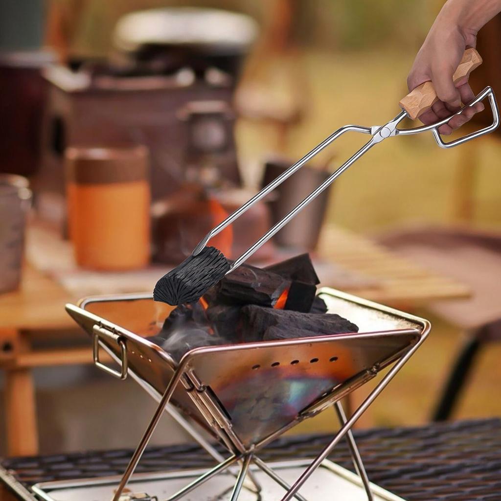 Stainless Steel Fire Pit Tongs with Wooden Handle by HitMyNeed