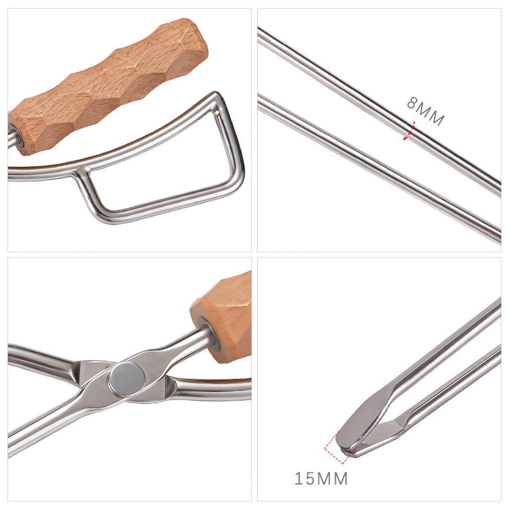 Stainless Steel Fire Pit Tongs with Wooden Handle by HitMyNeed
