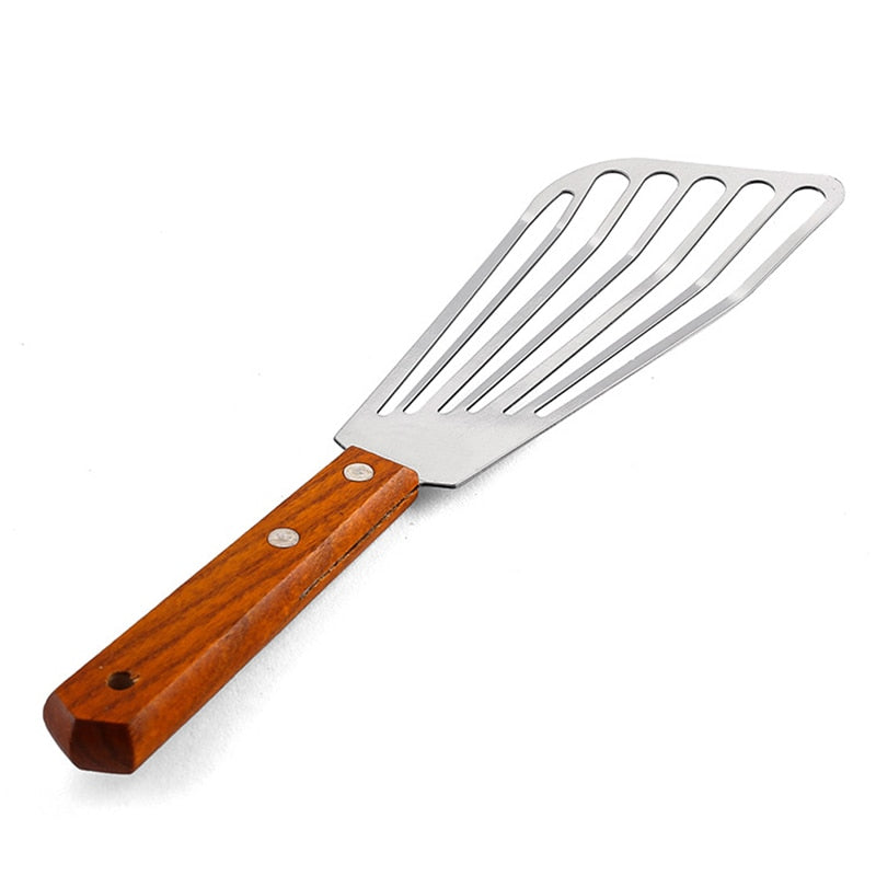Stainless Steel Fish Spatula with Wooden Handle by HitMyNeed