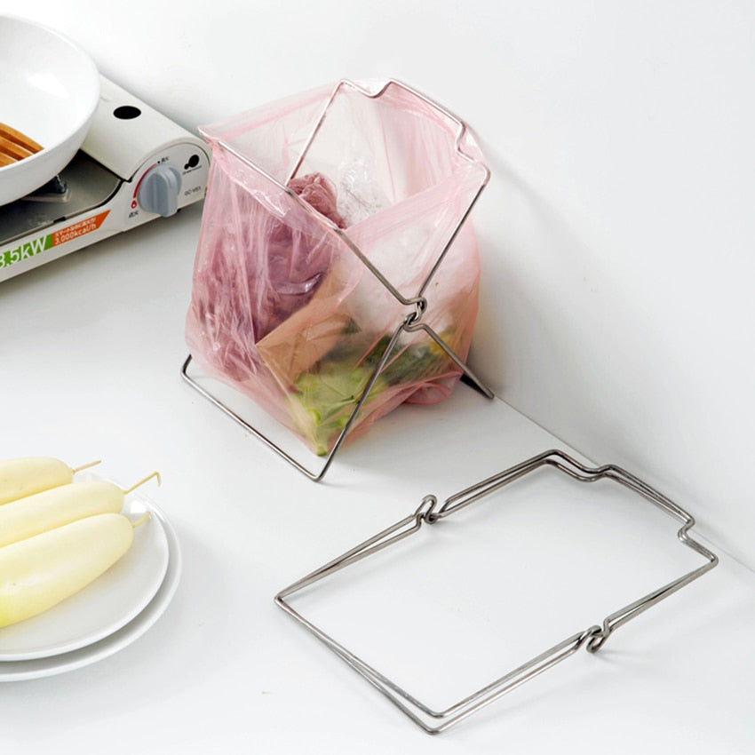 Stainless Steel Folding Trash Bag Stand Holder by HitMyNeed