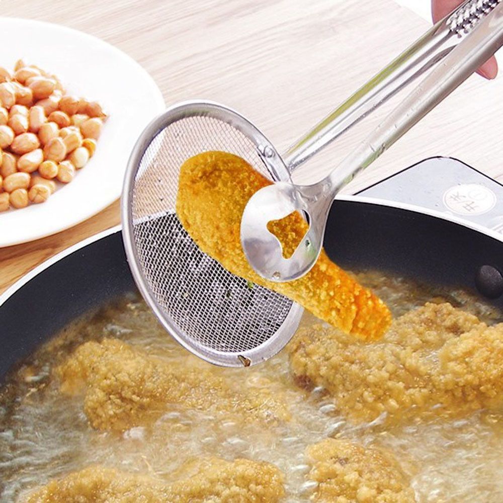 Stainless Steel Food Tongs with Built‑In Strainer by HitMyNeed