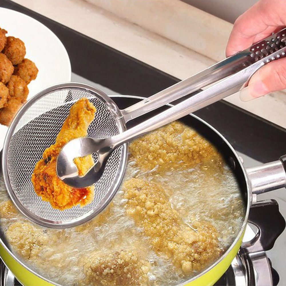 Stainless Steel Food Tongs with Built‑In Strainer by HitMyNeed