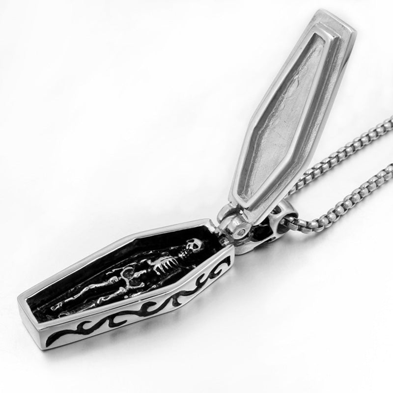 Stainless Steel Gothic Coffin Skeleton Necklace by HitMyNeed