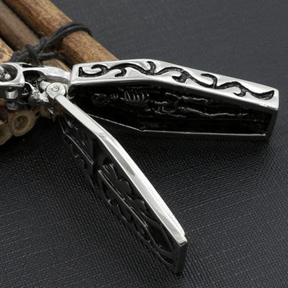 Stainless Steel Gothic Coffin Skeleton Necklace by HitMyNeed