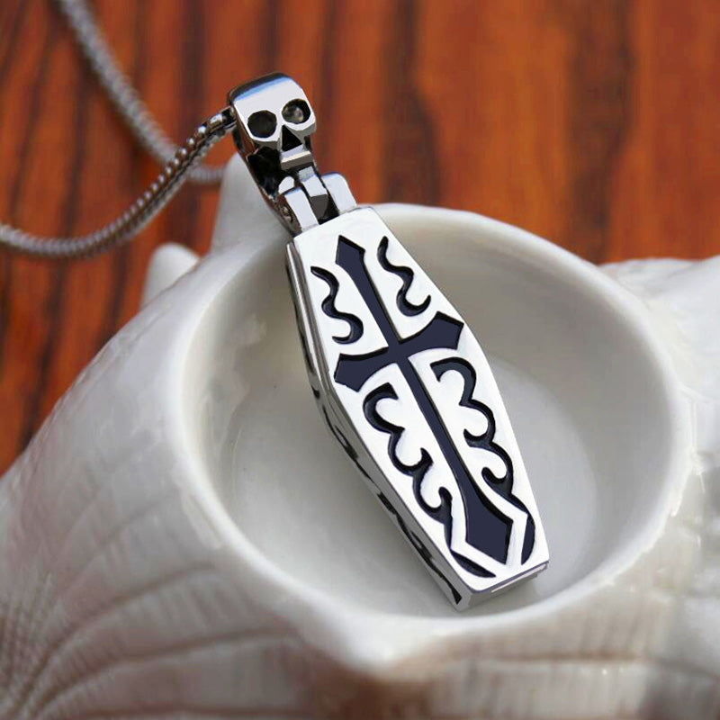 Stainless Steel Gothic Coffin Skeleton Necklace by HitMyNeed