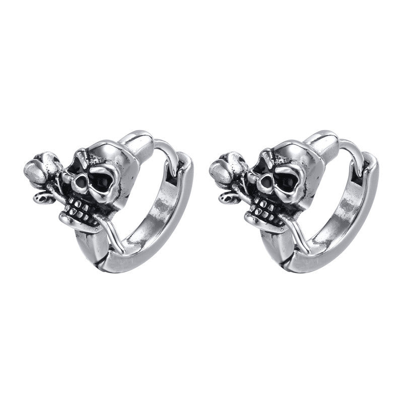 Stainless Steel Gothic Skull Hoop Earrings 64752-361181 by HitMyNeed