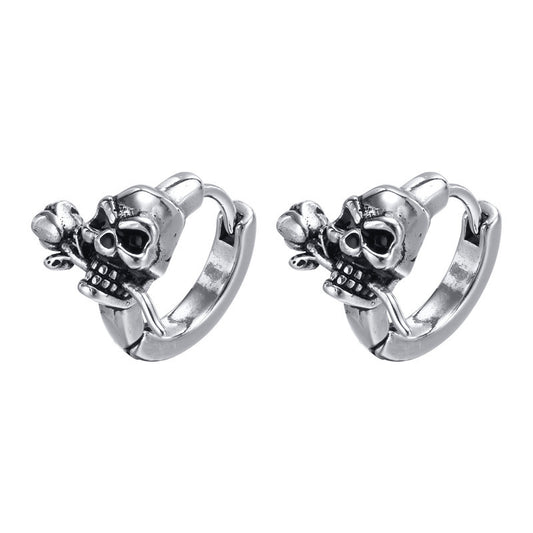 Stainless Steel Gothic Skull Hoop Earrings 64752-361181 by HitMyNeed