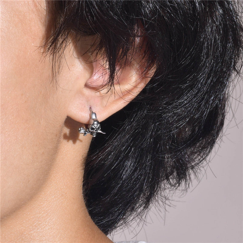 Stainless Steel Gothic Skull Hoop Earrings by HitMyNeed