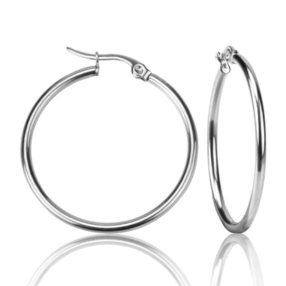 Stainless Steel Hoop Earrings in Multiple Sizes silver 55mm by HitMyNeed