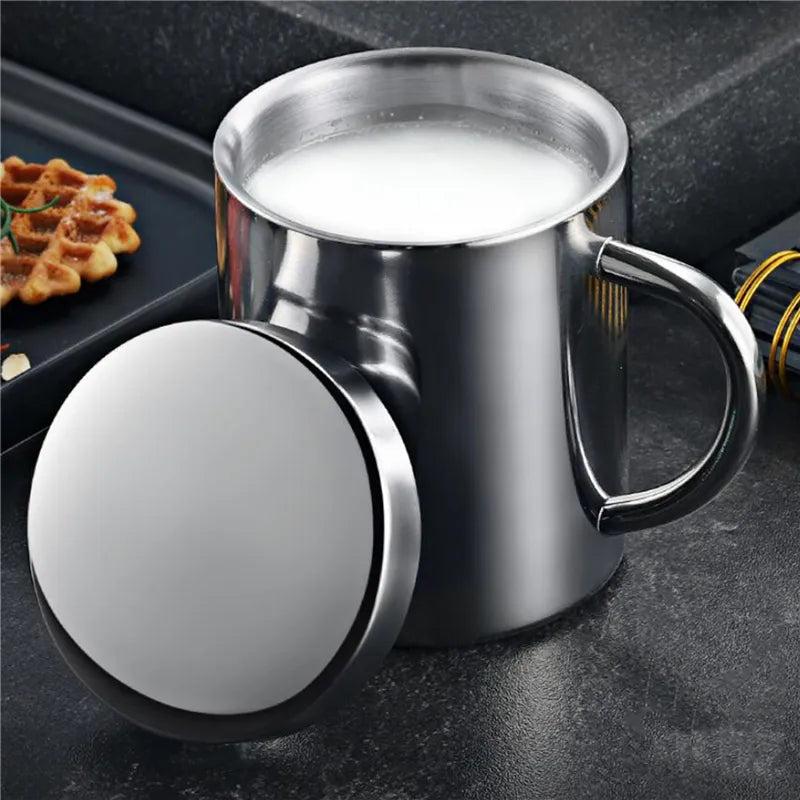 Stainless Steel Insulated Coffee Mug with Lid S - 210ml: 9.3 x 7cm by HitMyNeed