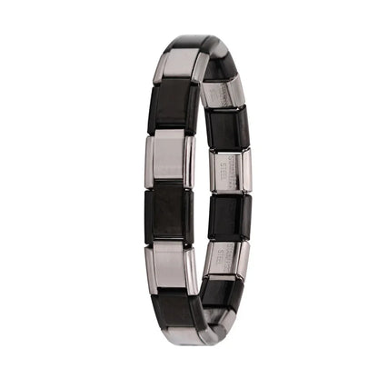 Stainless Steel Italian Link Bracelet, 17.5cm black-silver by HitMyNeed