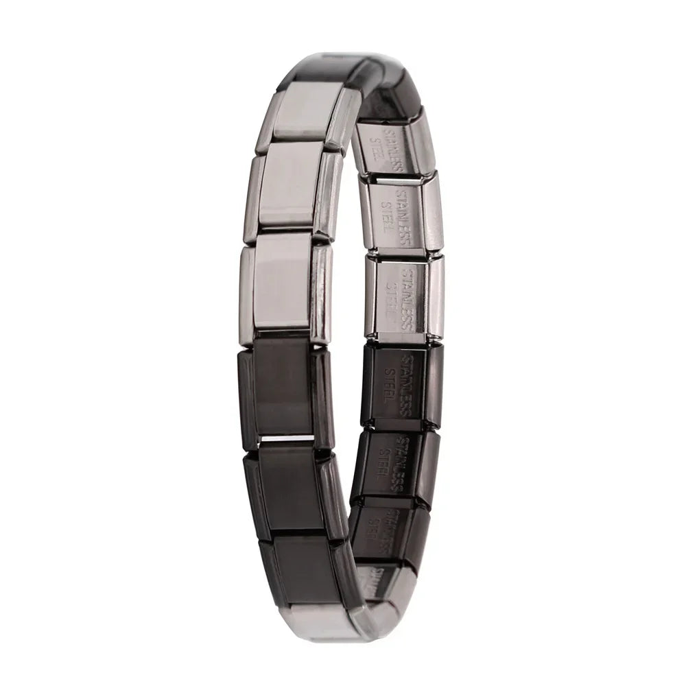 Stainless Steel Italian Link Bracelet, 17.5cm black-silver-a by HitMyNeed
