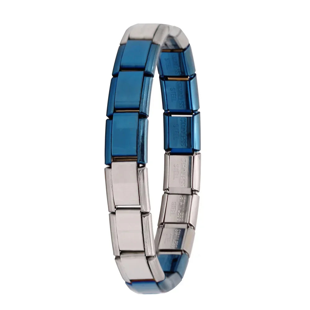 Stainless Steel Italian Link Bracelet, 17.5cm blue-silver-a by HitMyNeed