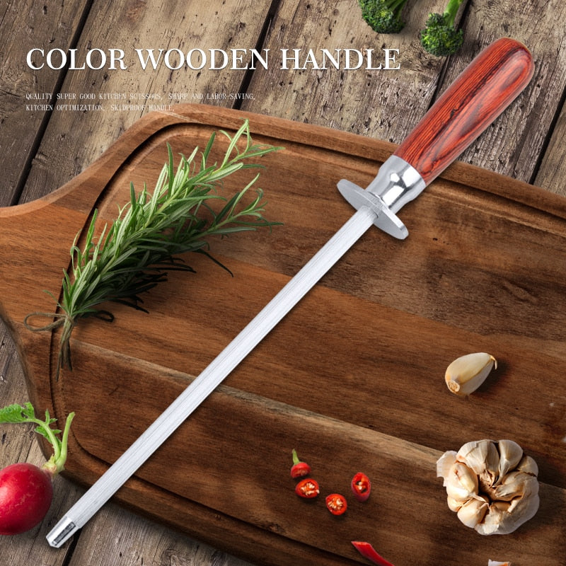 Stainless Steel Knife Sharpening Rod with Wooden Handle by HitMyNeed