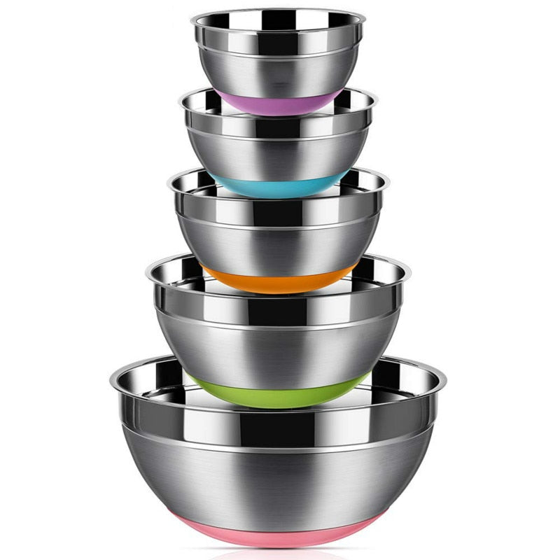 Stainless Steel Mixing Bowl Set with Non-Slip Base (5pcs) by HitMyNeed