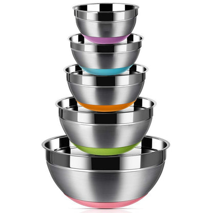 Stainless Steel Mixing Bowl Set with Non-Slip Base (5pcs) by HitMyNeed