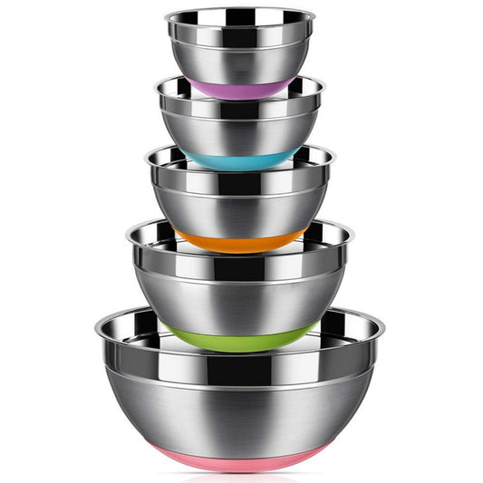 Stainless Steel Mixing Bowl Set with Non-Slip Base (5pcs) by HitMyNeed