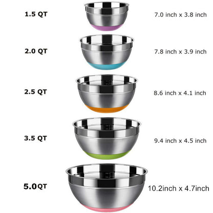 Stainless Steel Mixing Bowl Set with Non-Slip Base (5pcs) by HitMyNeed