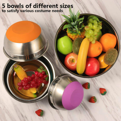 Stainless Steel Mixing Bowl Set with Non-Slip Base (5pcs) by HitMyNeed
