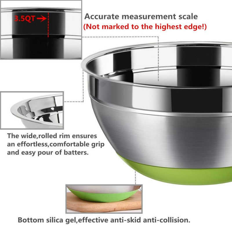 Stainless Steel Mixing Bowl Set with Non-Slip Base (5pcs) by HitMyNeed