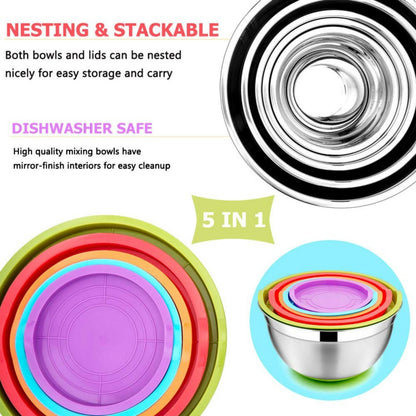 Stainless Steel Mixing Bowls with Lids, Set of 5 by HitMyNeed