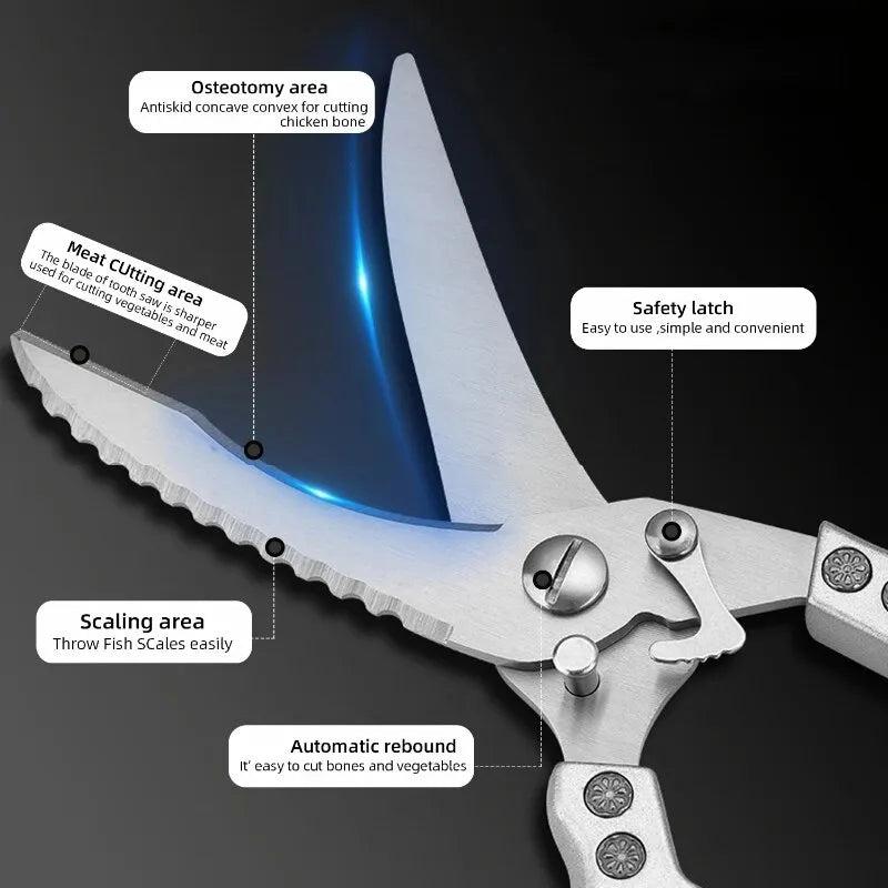Stainless Steel Multifunction Kitchen Food Scissors by HitMyNeed