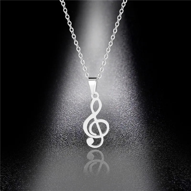 Stainless Steel Musical Note Pendant Necklace by HitMyNeed