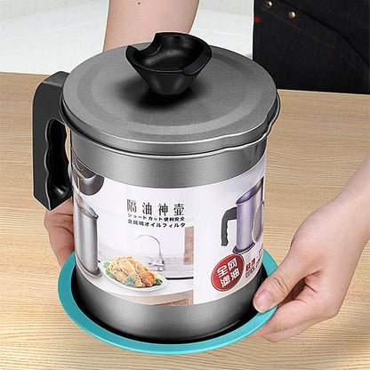 Stainless Steel Oil Strainer Pot with Lid - 1.4L by HitMyNeed