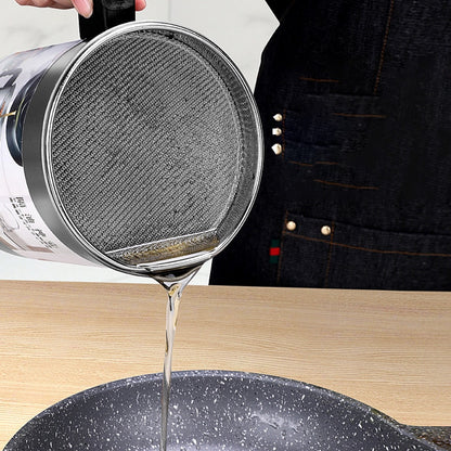 Stainless Steel Oil Strainer Pot with Lid - 1.4L by HitMyNeed