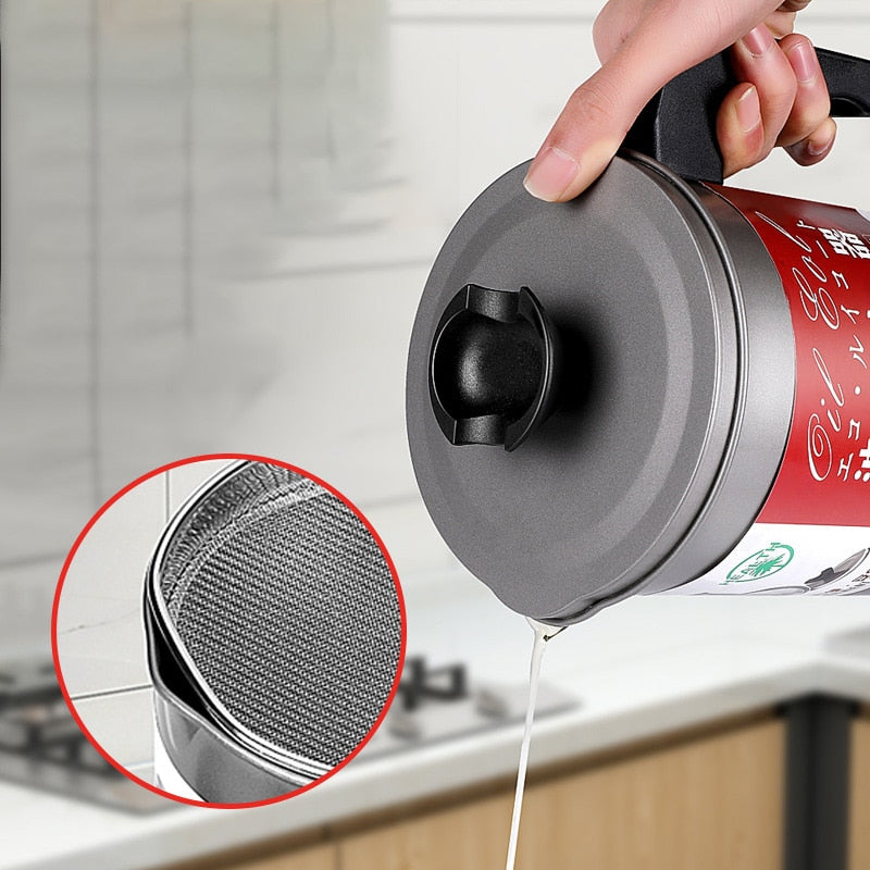 Stainless Steel Oil Strainer Pot with Lid - 1.4L by HitMyNeed
