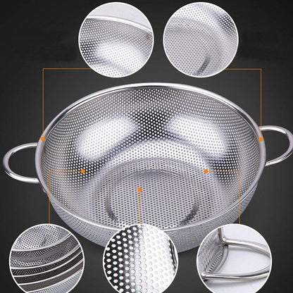 Stainless Steel Pasta Drainer with Dual Handles 28.5cm by HitMyNeed