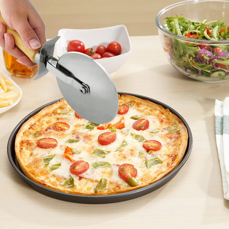 Stainless Steel Pizza Cutter Wheel with Wooden Handle by HitMyNeed