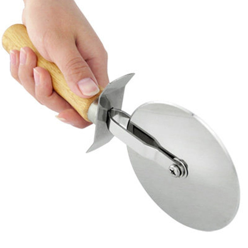 Stainless Steel Pizza Cutter Wheel with Wooden Handle by HitMyNeed